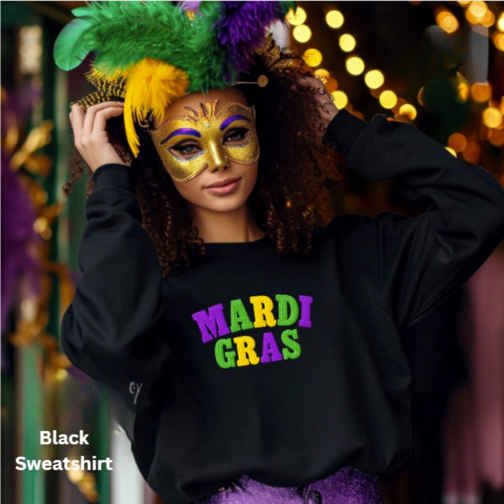 Mardi Gras Sweatshirt Faux Yarn (Black/Large) SEE DESCRIPTION